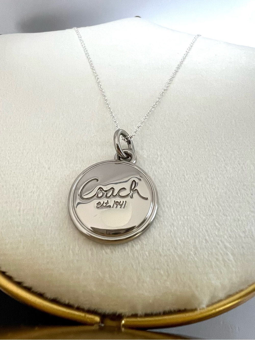 Vintage Coach Y2K Silver Tone Script Logo Hangtag Charm Pendant w/ free chain